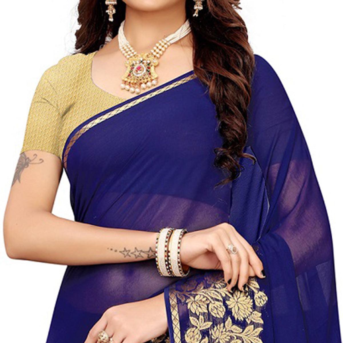 Jazzy Navy Blue Colored Casual Woven Georgette Saree