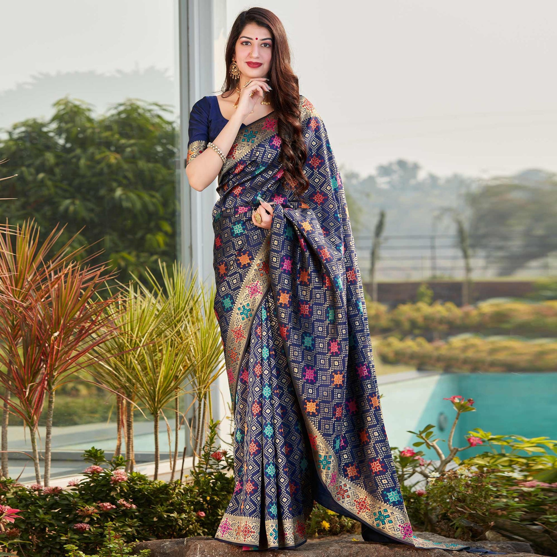 Jazzy Navy Blue Colored Festive Wear Woven Silk Saree