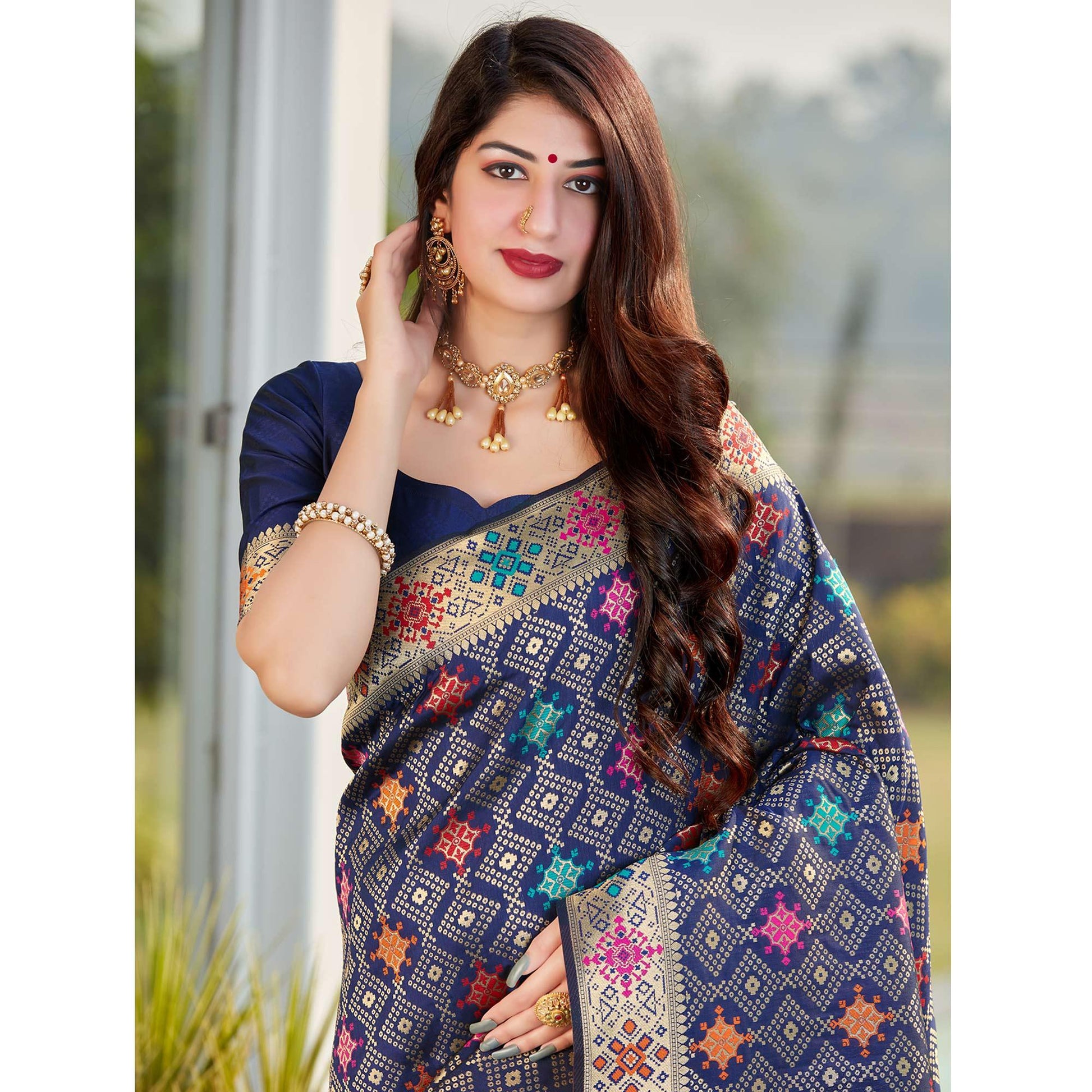 Jazzy Navy Blue Colored Festive Wear Woven Silk Saree