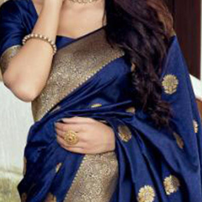 Jazzy Navy Blue Coloured Partywear Woven Silk Saree