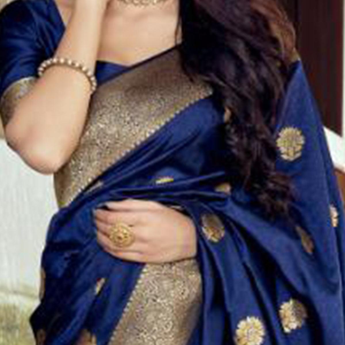 Jazzy Navy Blue Coloured Partywear Woven Silk Saree