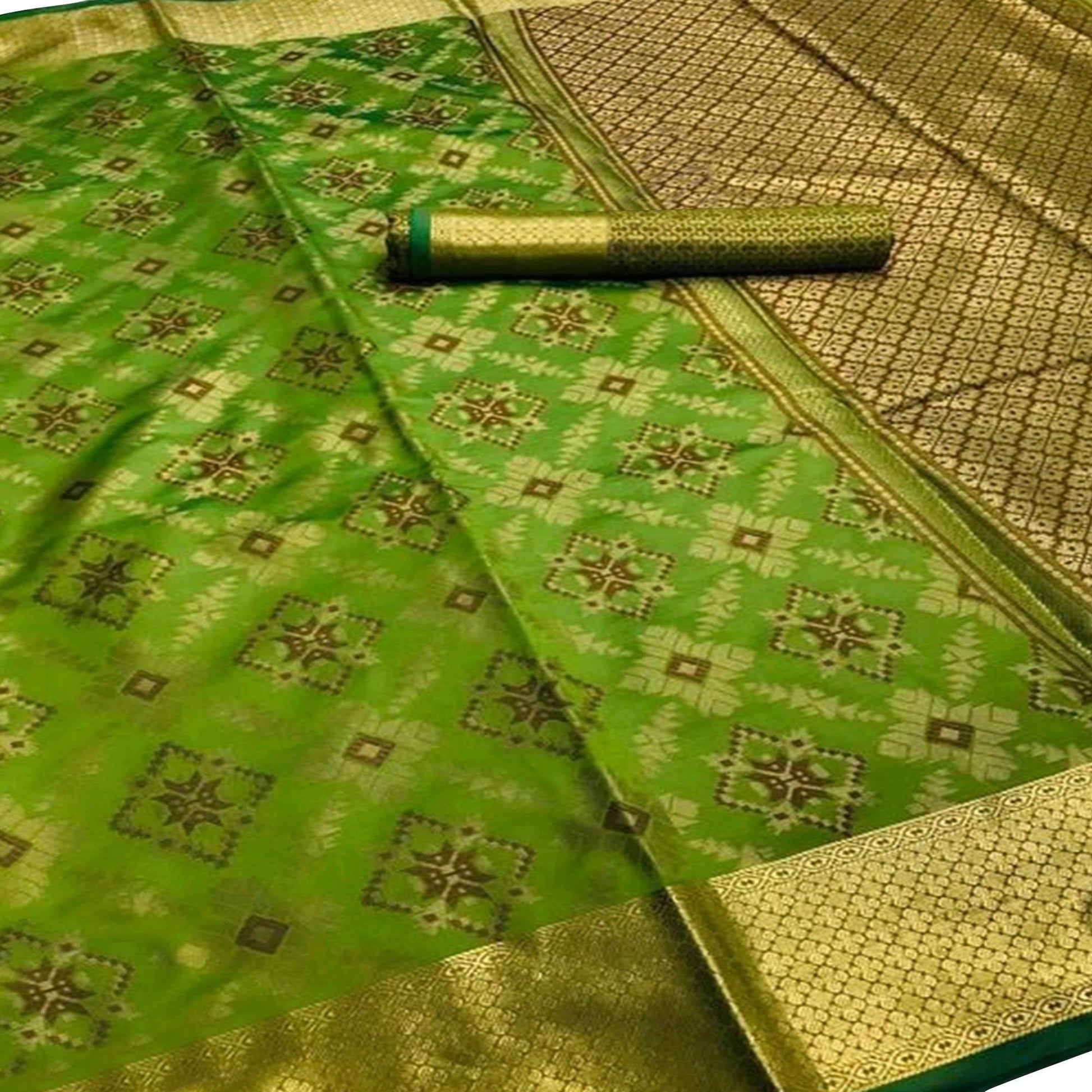 Jazzy Olive Green Colored Festive Wear Woven Silk Saree