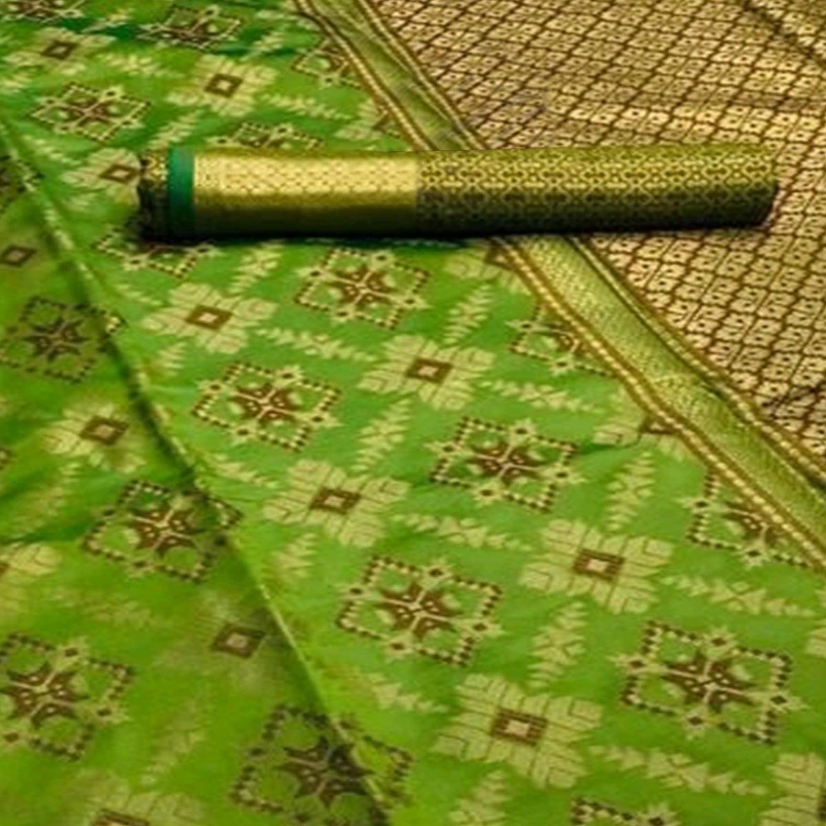 Jazzy Olive Green Colored Festive Wear Woven Silk Saree