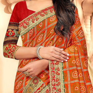 Jazzy Orange & Yellow Coloured Partywear Diamond Work Half & Half Art Silk Saree