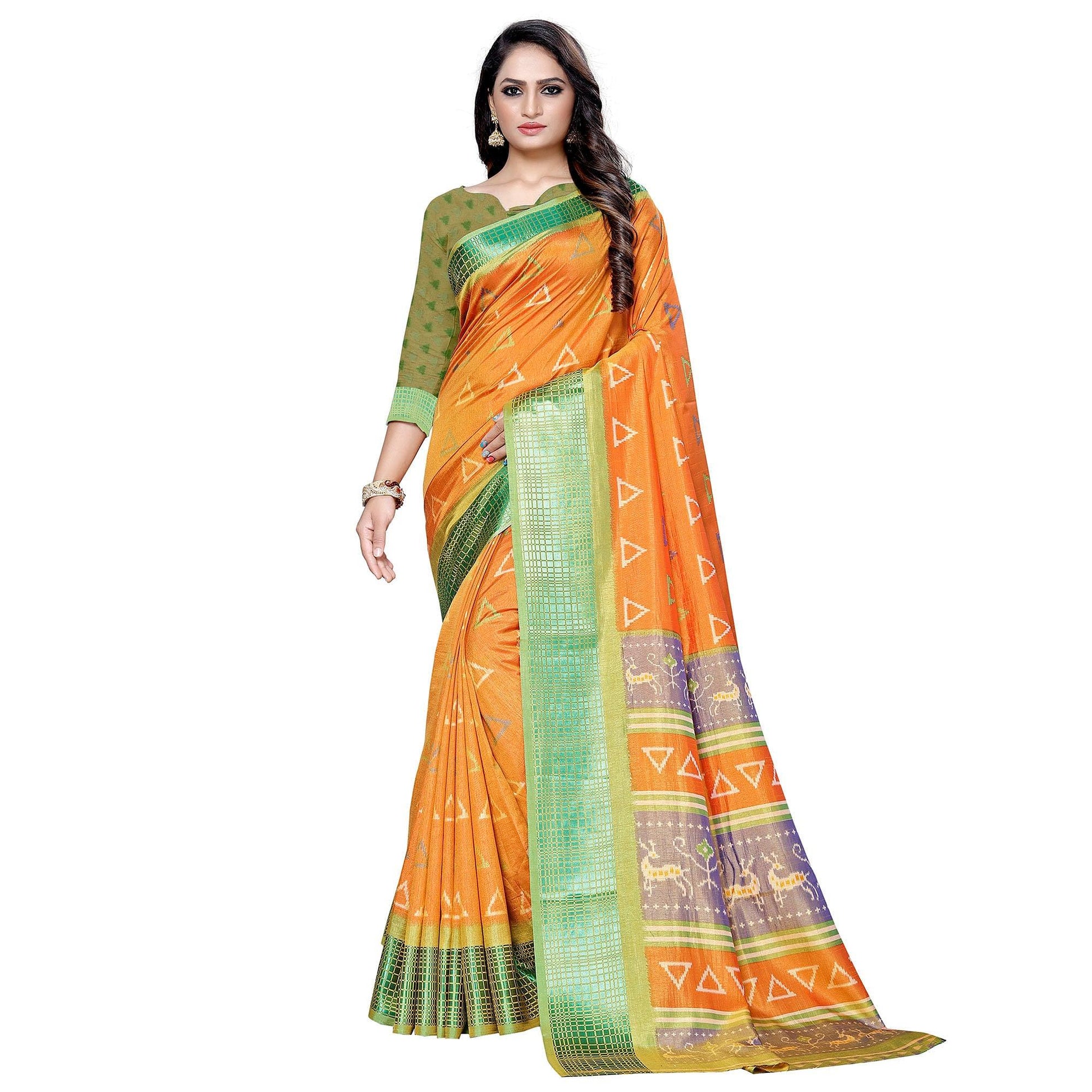 Jazzy Orange Colored Casual Printed Art Silk Saree