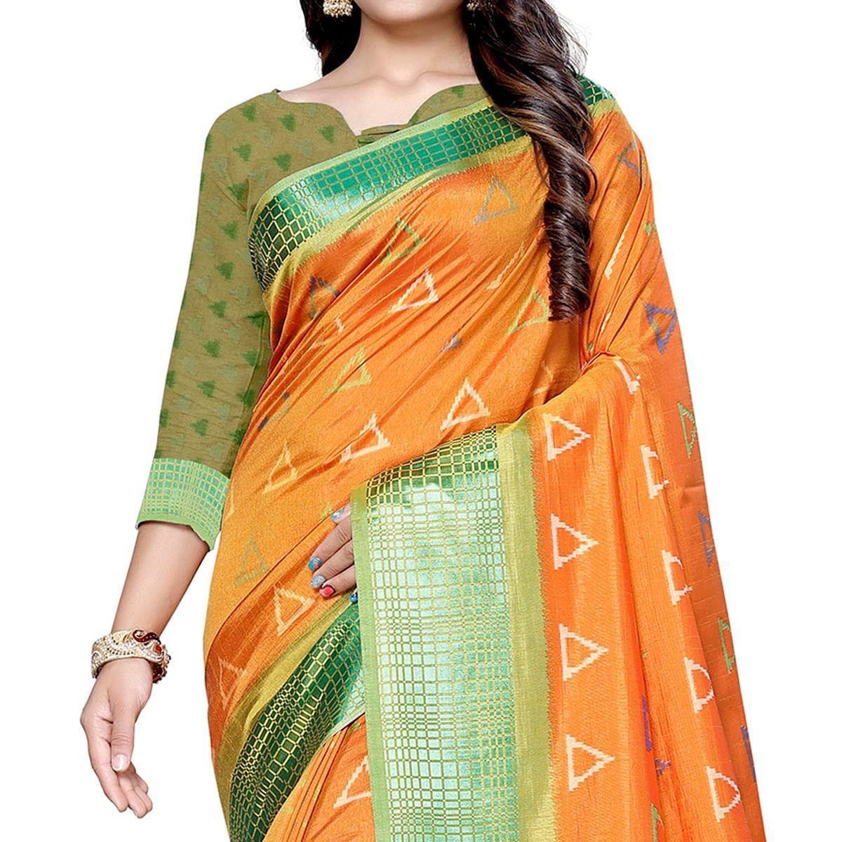 Jazzy Orange Colored Casual Printed Art Silk Saree