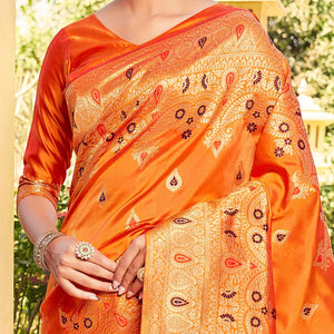 Jazzy Orange Coloured Designer Partywear Weaving Silk Saree