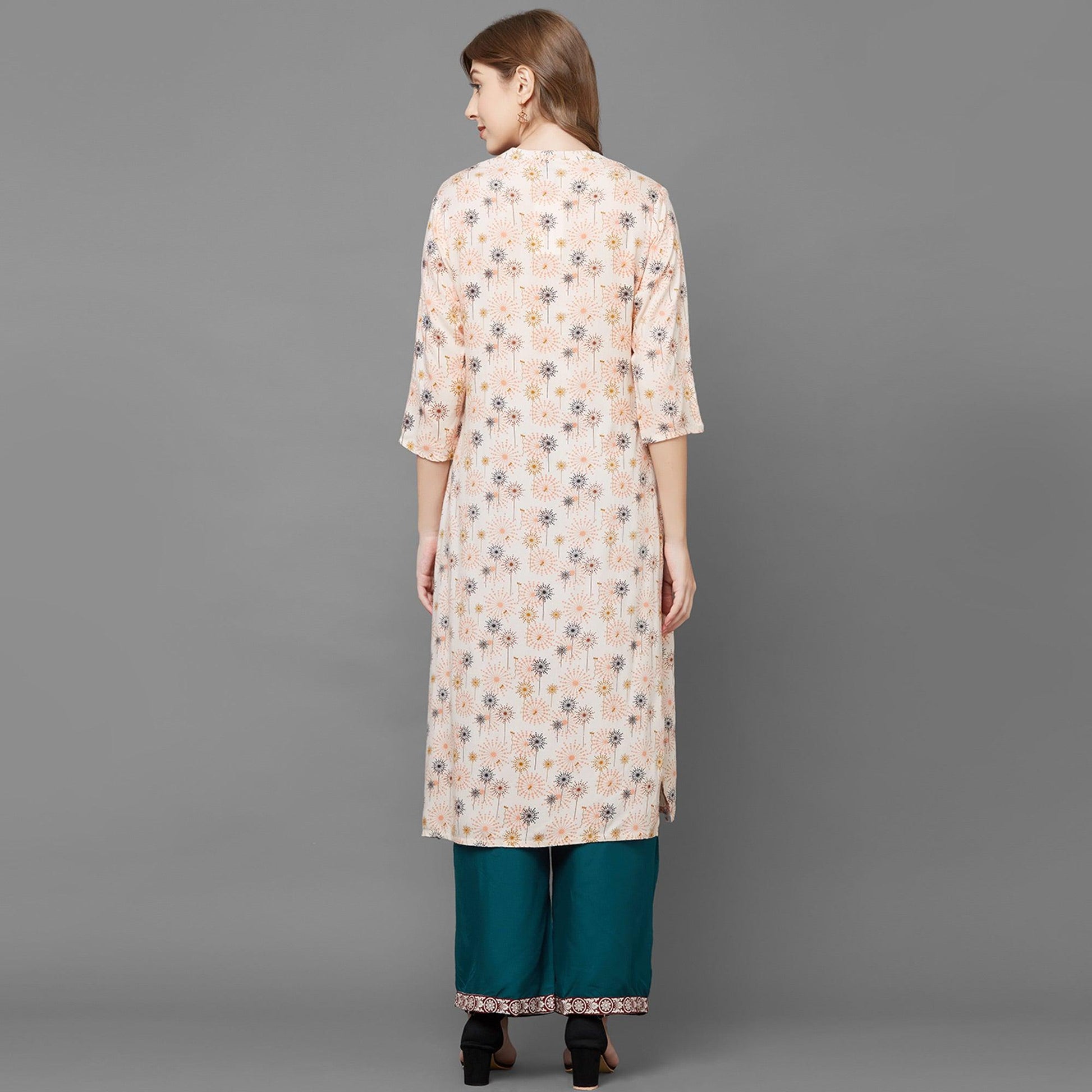 Jazzy Peach Colored Casual Printed Cotton Kurti-Palazzo Set