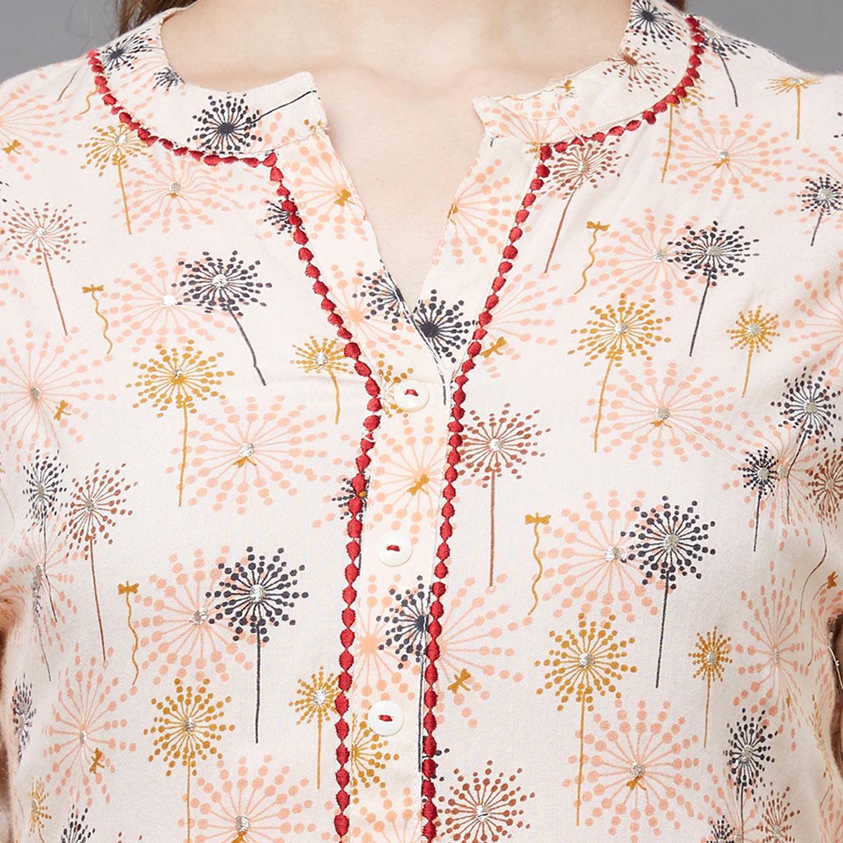 Jazzy Peach Colored Casual Printed Cotton Kurti-Palazzo Set