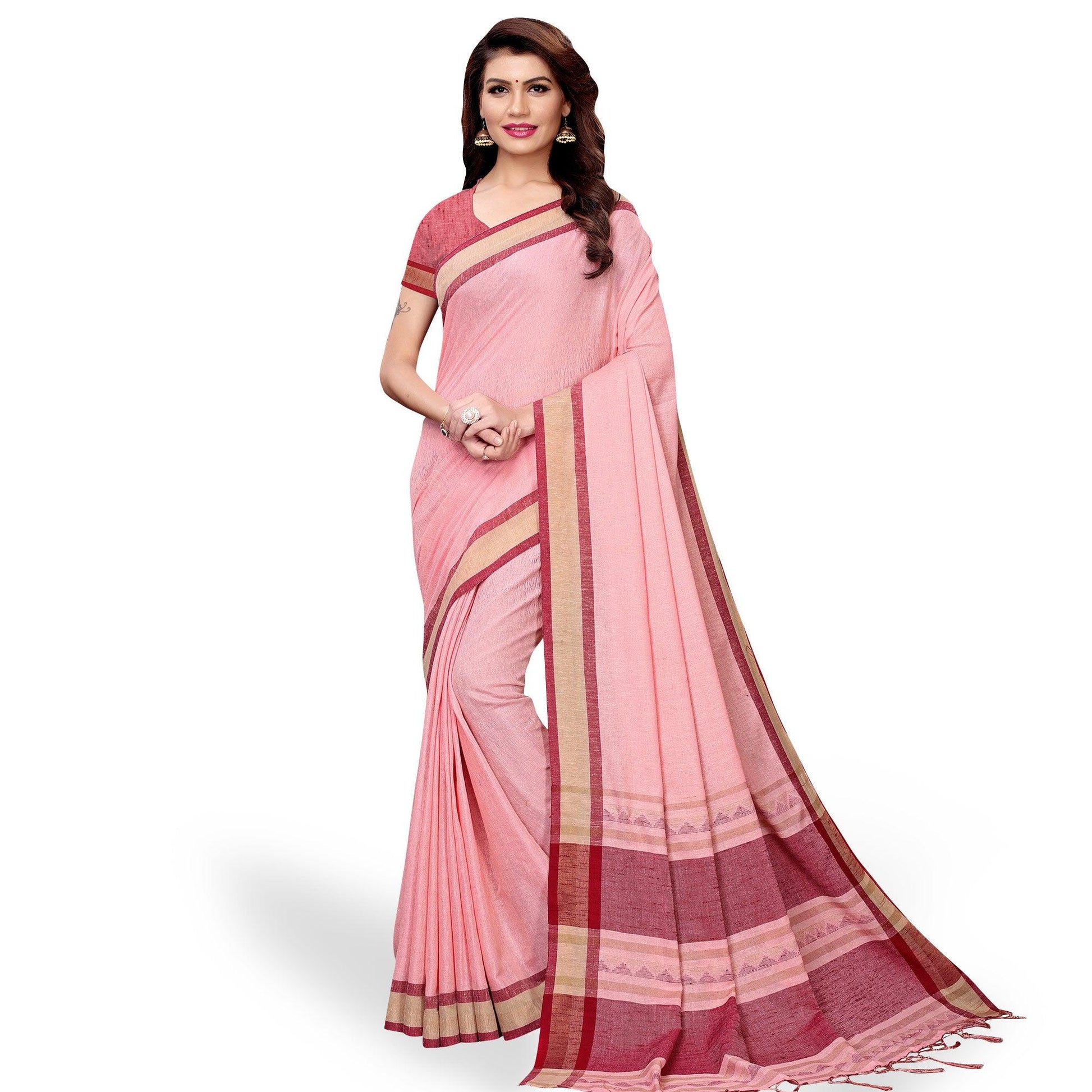 Jazzy Pink Colored Casual Wear Linen Saree