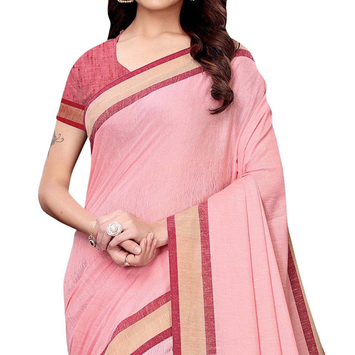Jazzy Pink Colored Casual Wear Linen Saree