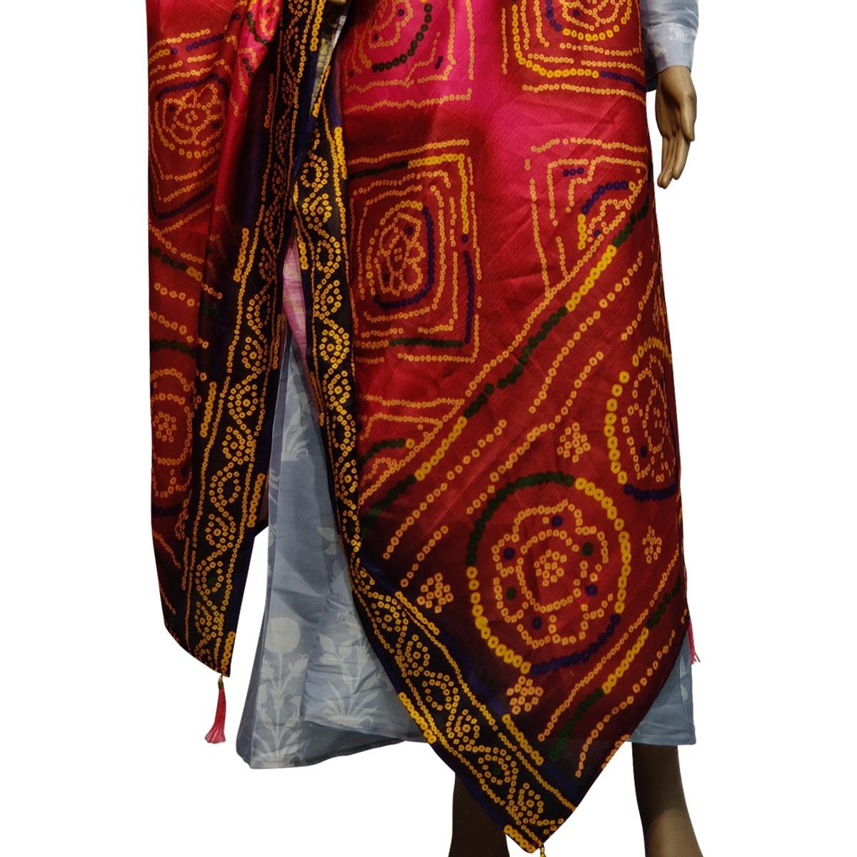 Jazzy Pink Colored Casual Wear Printed Cotton Silk Dupatta With Tassels