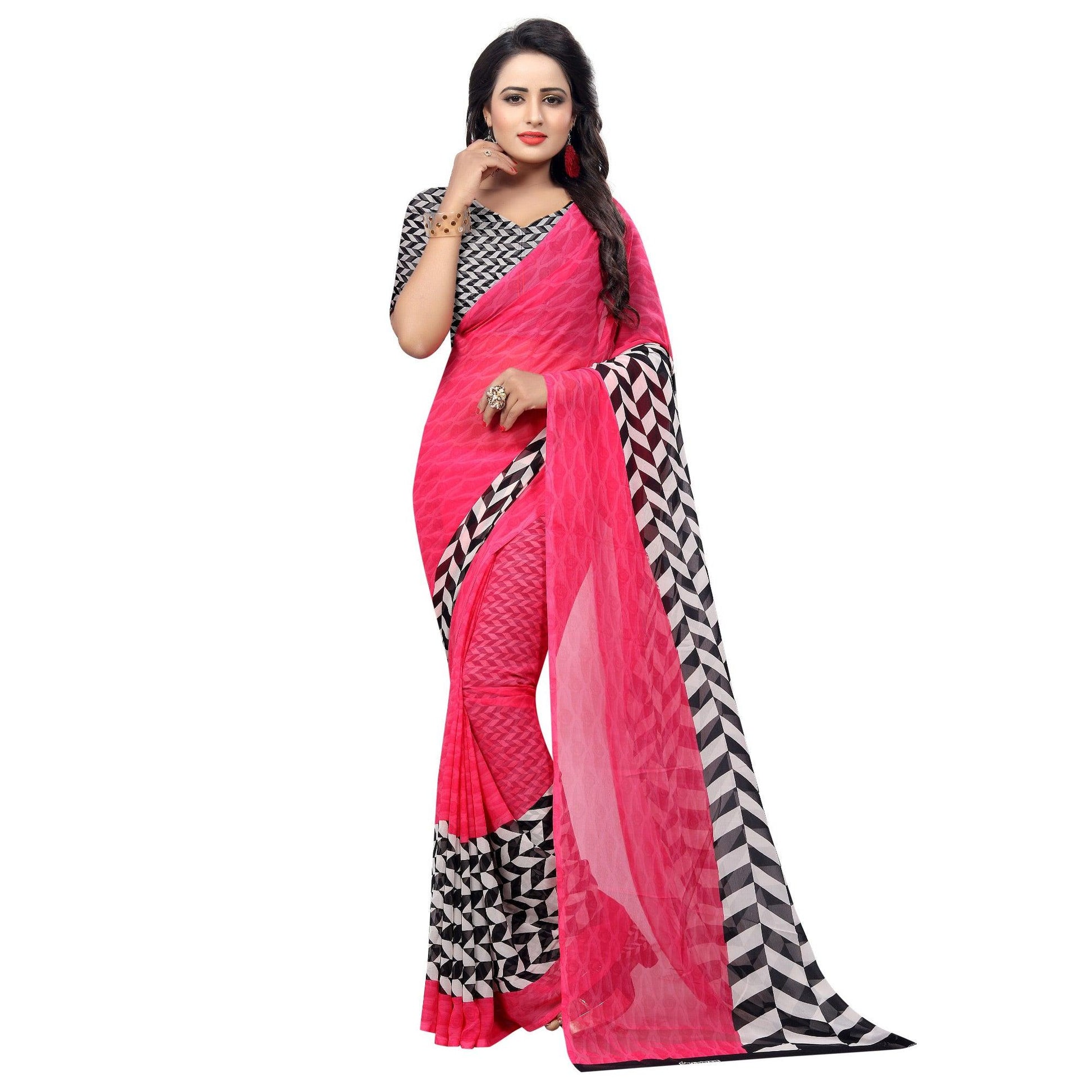 Jazzy Pink Colored Casual Wear Printed Georgette Saree