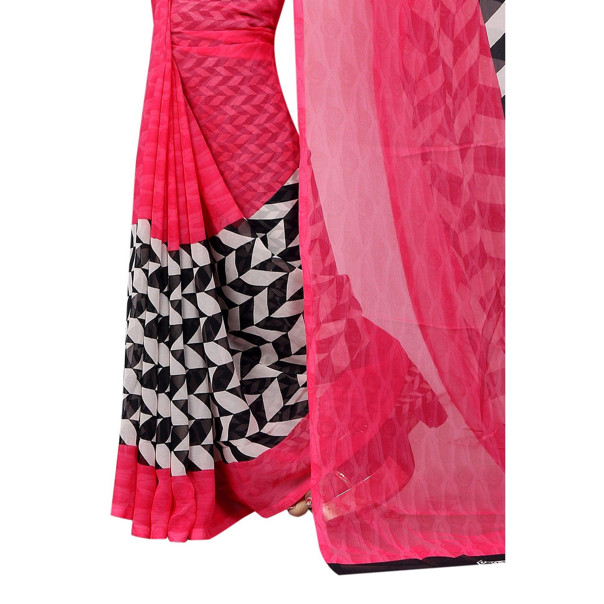 Jazzy Pink Colored Casual Wear Printed Georgette Saree