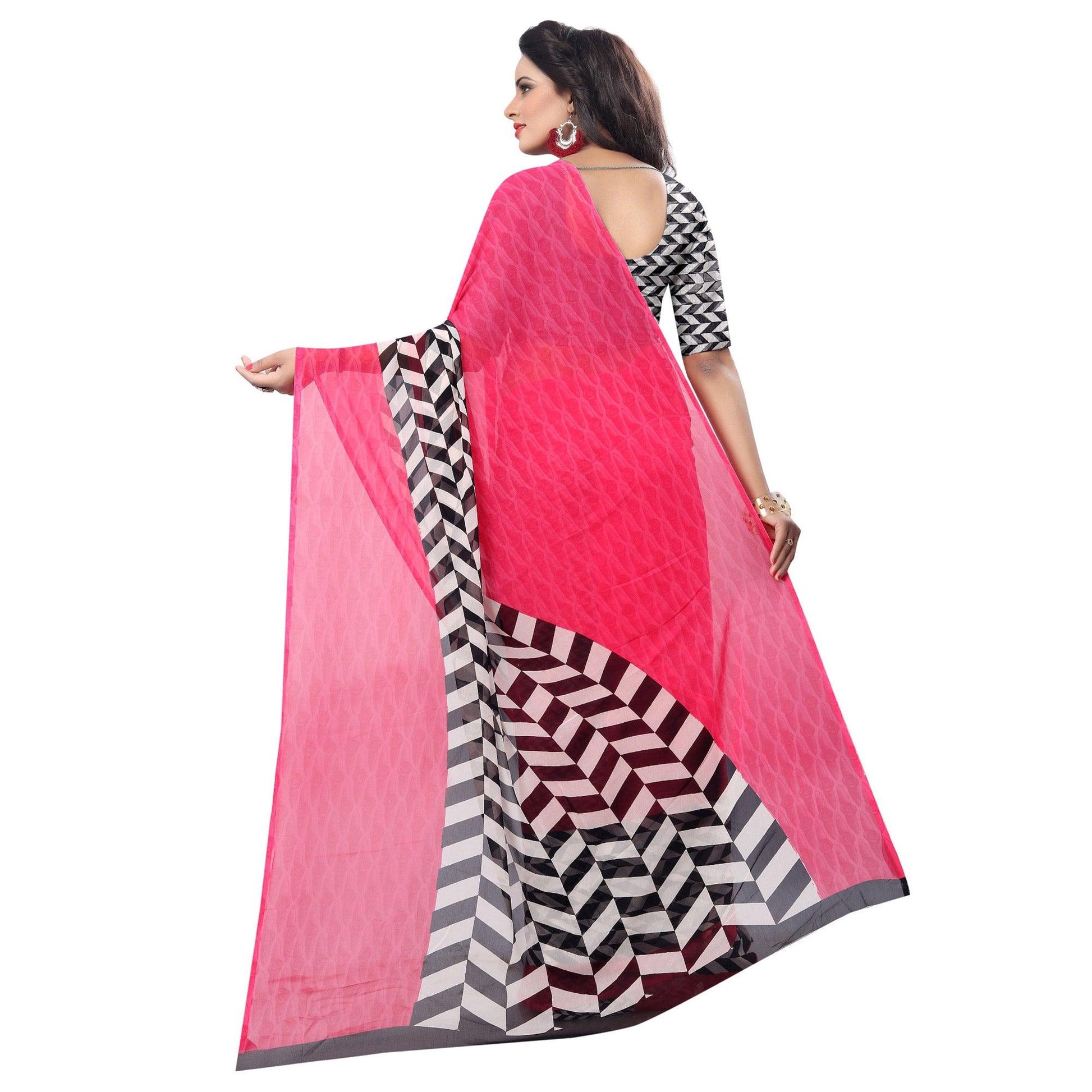 Jazzy Pink Colored Casual Wear Printed Georgette Saree