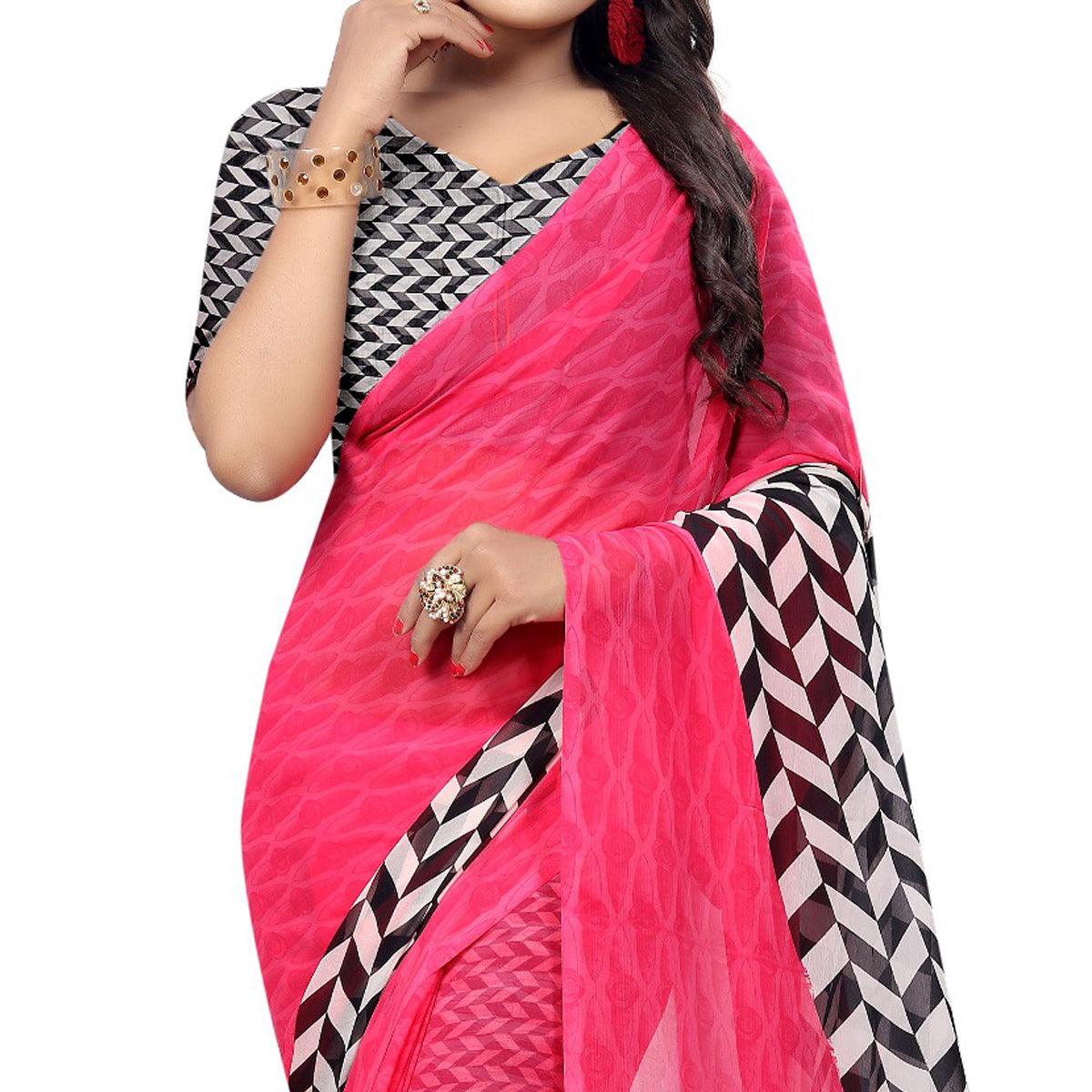 Jazzy Pink Colored Casual Wear Printed Georgette Saree