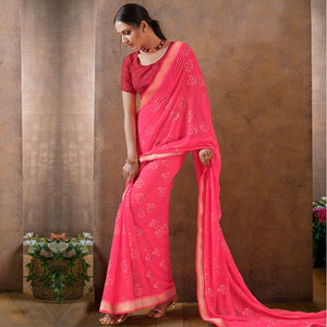 Jazzy Pink Colored Festive Wear Foil Printed Georgette Saree