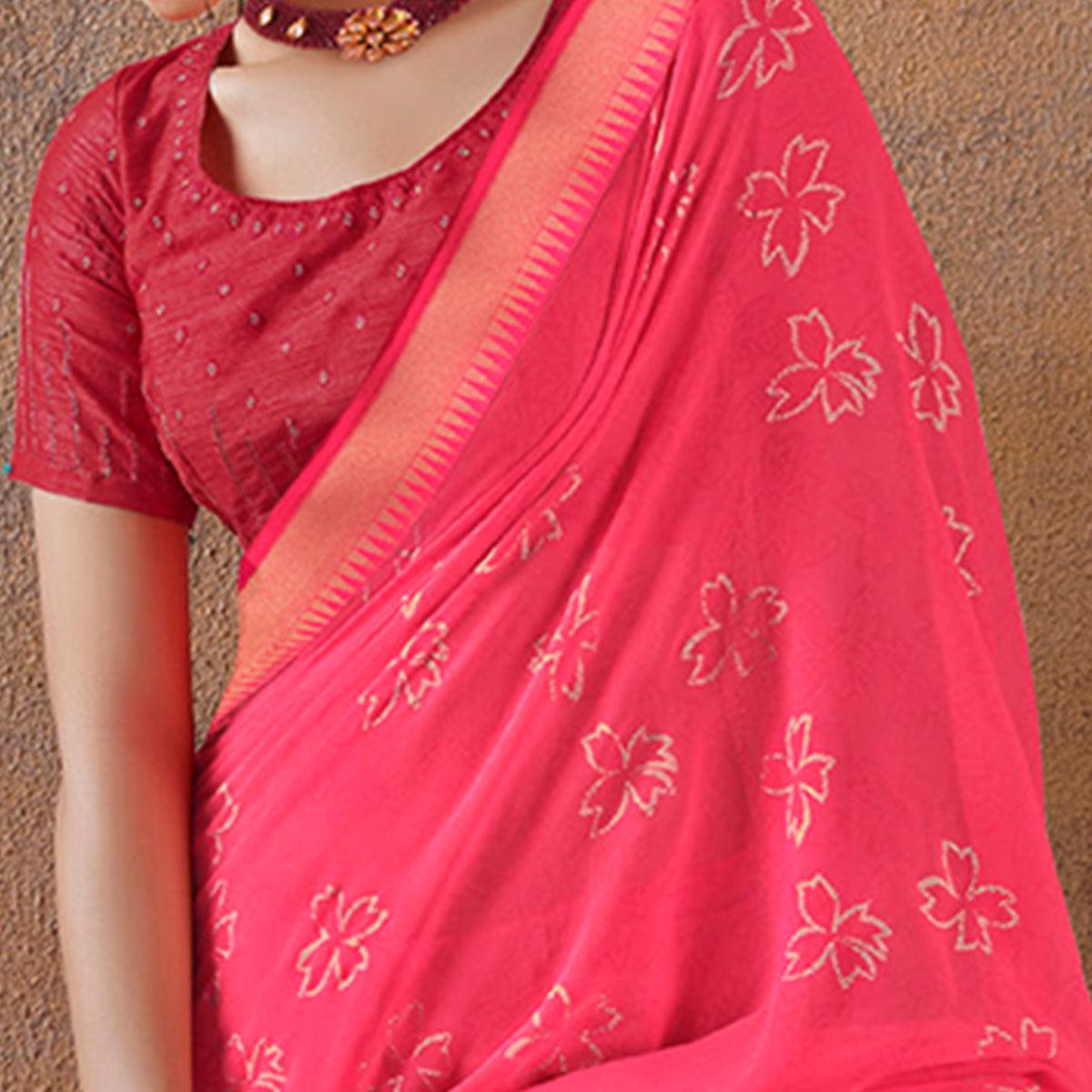 Jazzy Pink Colored Festive Wear Foil Printed Georgette Saree