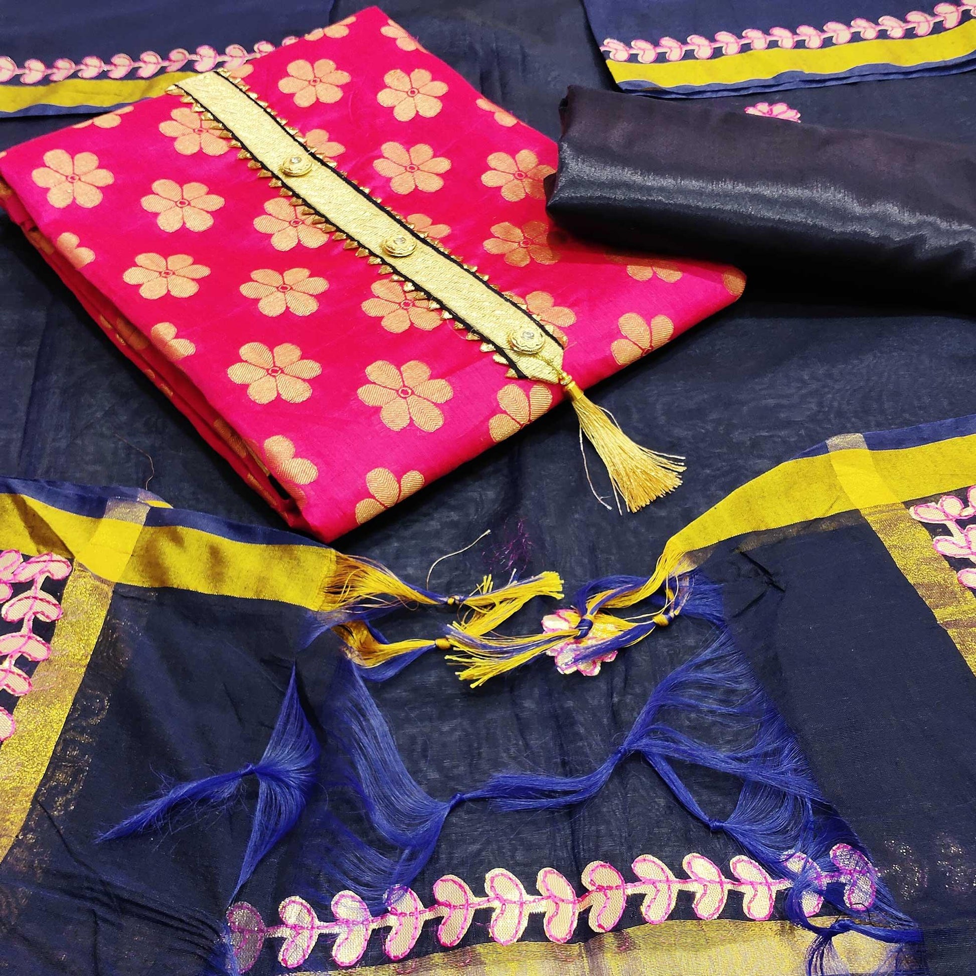 Jazzy Pink Colored Festive Wear Woven Banarasi Silk Dress Material