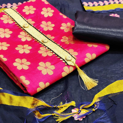 Jazzy Pink Colored Festive Wear Woven Banarasi Silk Dress Material