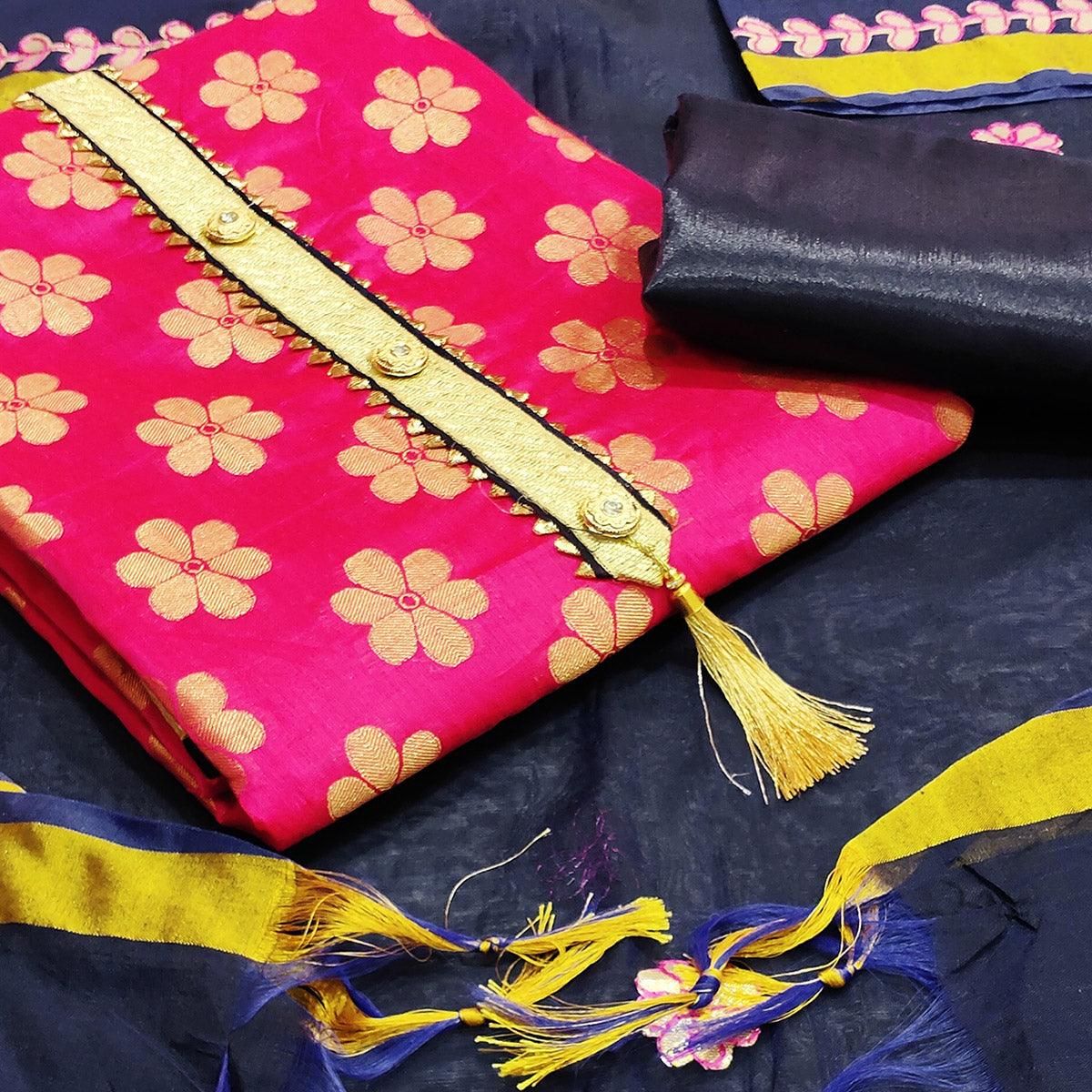 Jazzy Pink Colored Festive Wear Woven Banarasi Silk Dress Material