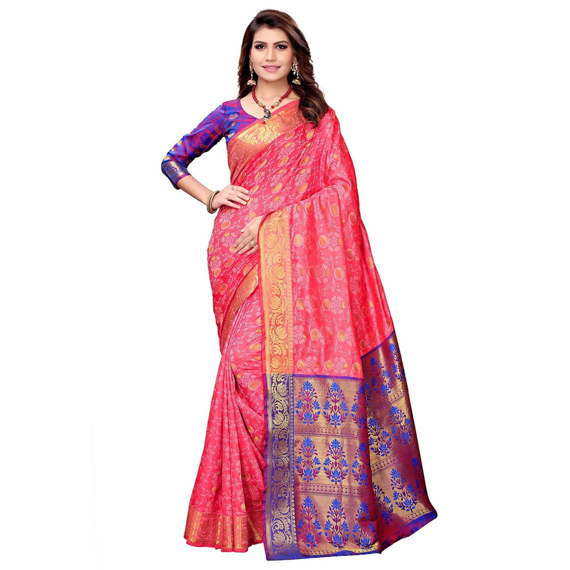 Jazzy Pink Colored Festive Wear Woven Silk Saree