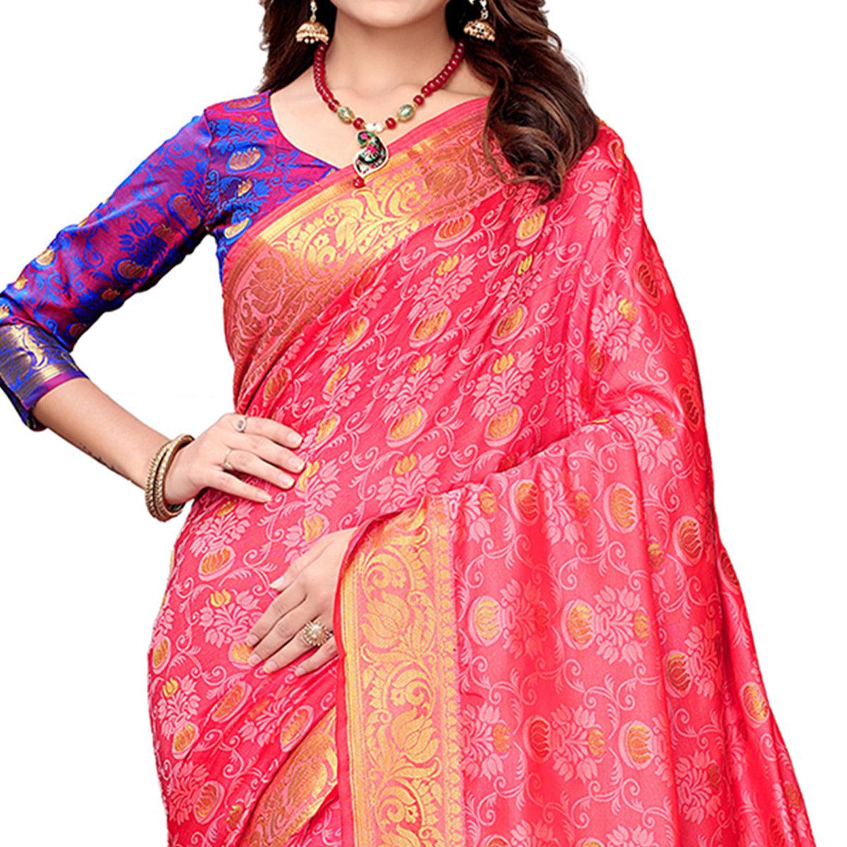 Jazzy Pink Colored Festive Wear Woven Silk Saree