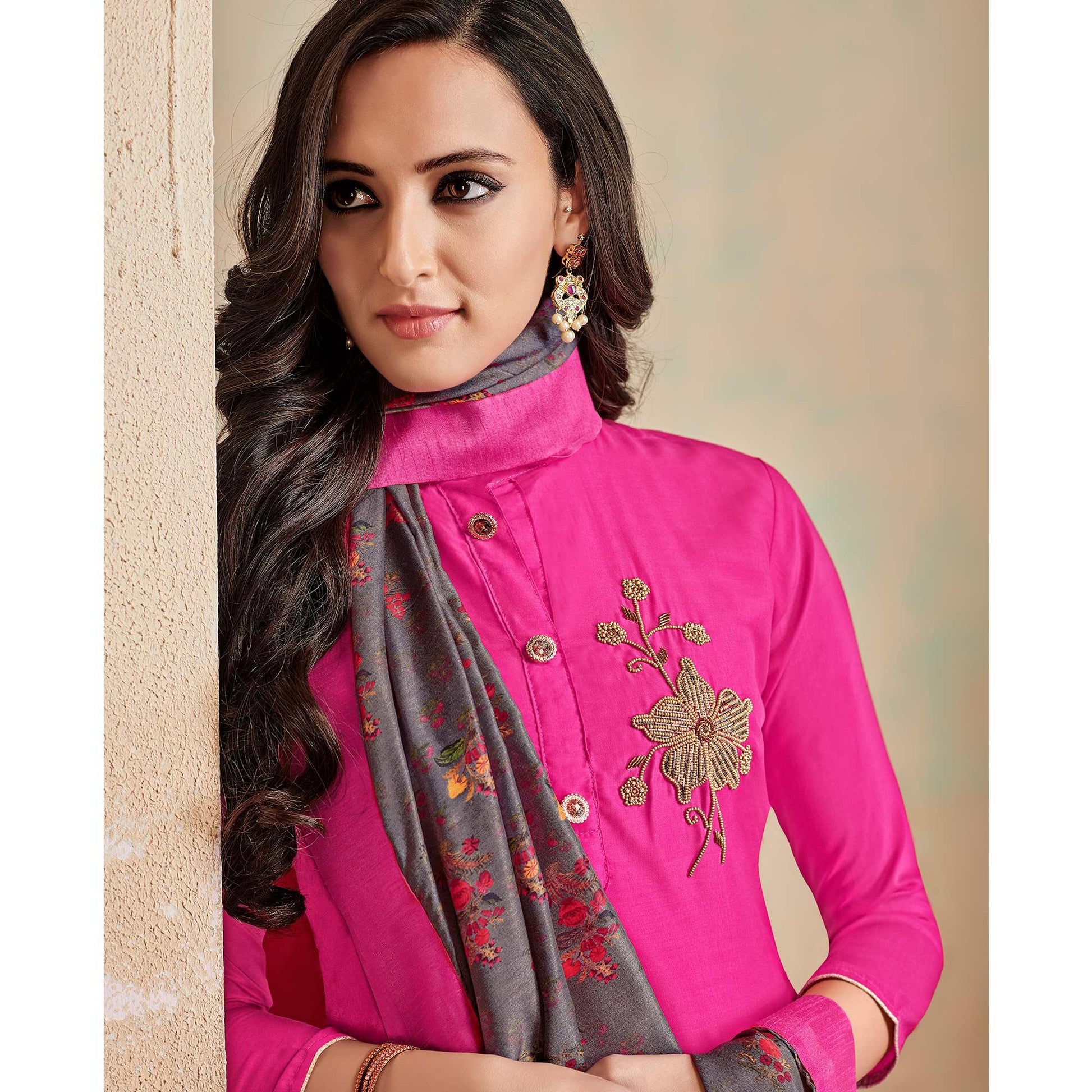 Jazzy Pink Colored Partywear Cotton Suit