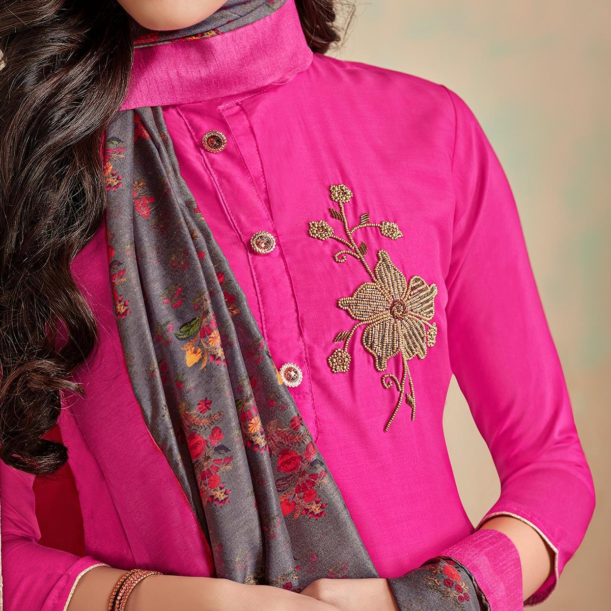 Jazzy Pink Colored Partywear Cotton Suit
