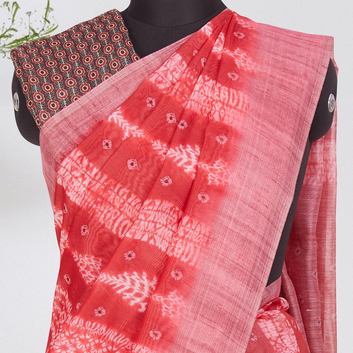 Jazzy Pink Coloured Casual Wear Printed Linen Saree