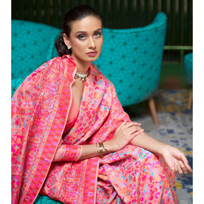 Jazzy Pink Coloured Festive Wear Handloom Woven Silk Saree