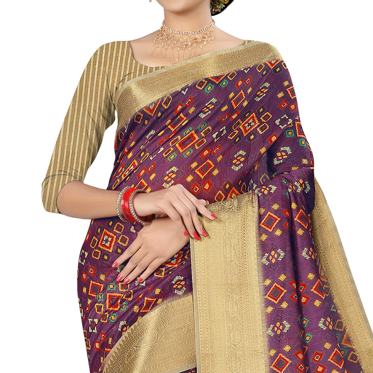 Jazzy Purple Colored Casual Wear Digital Printed Cotton Silk Saree