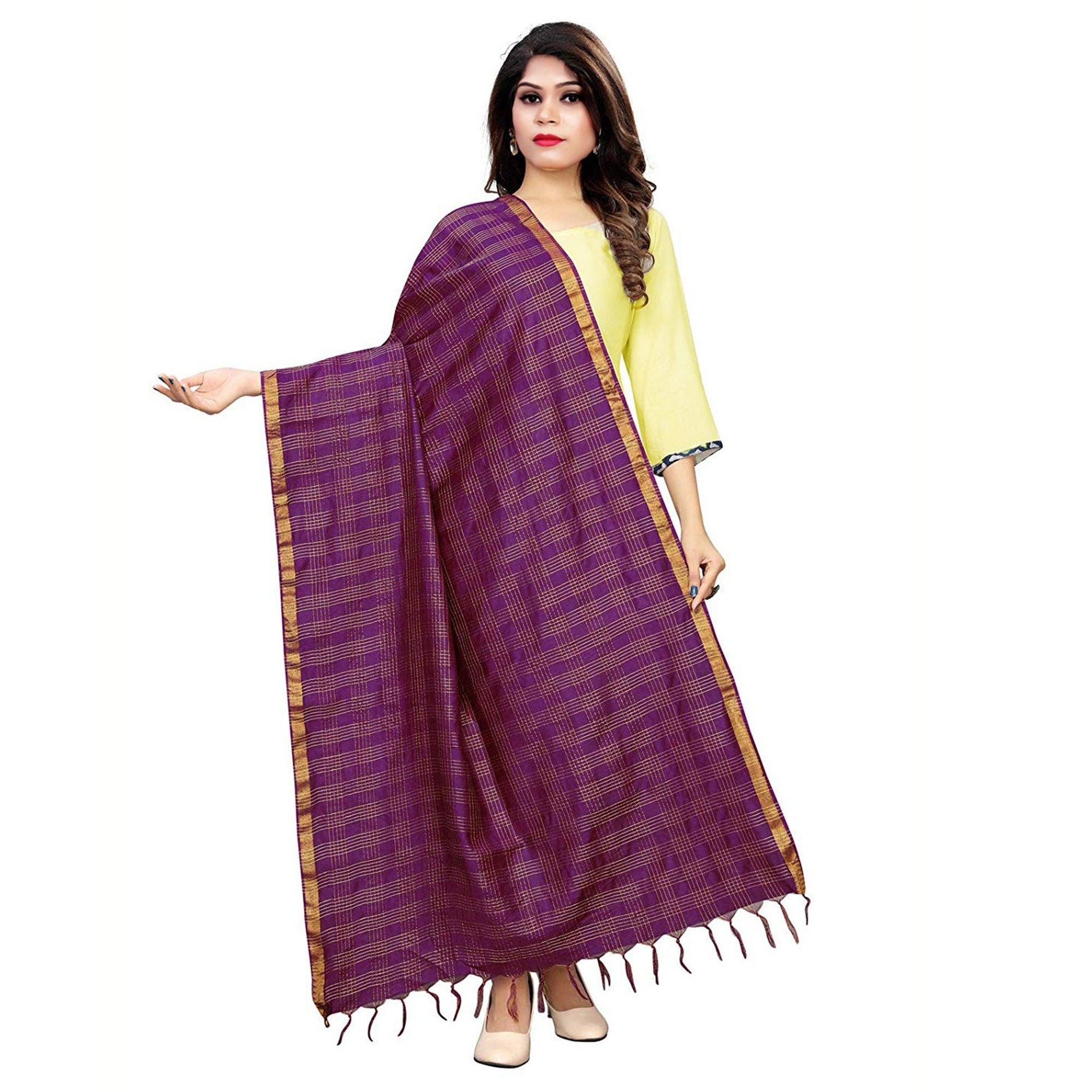 Jazzy Purple Colored Festive Wear Cotton Silk Dupatta