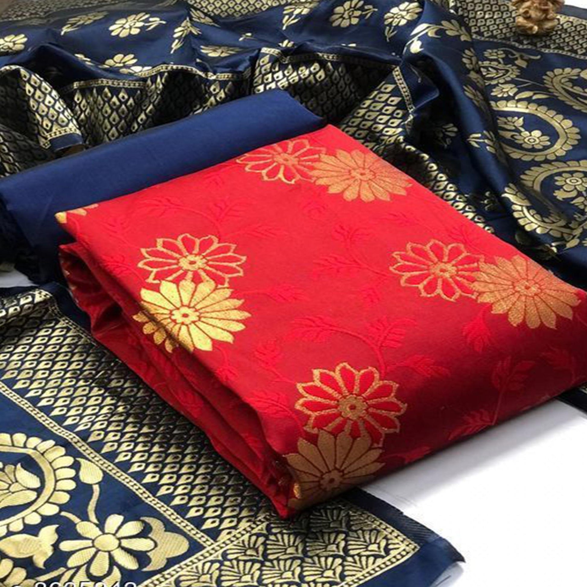 Jazzy Red Colored Casual Wear Woven Banarasi Silk Dress Material
