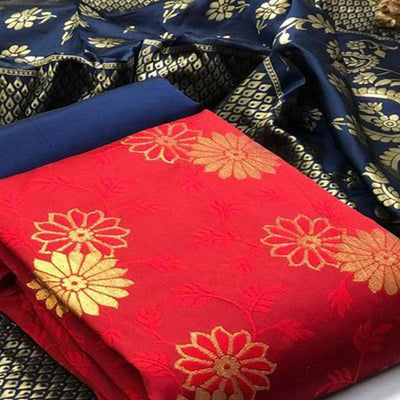 Jazzy Red Colored Casual Wear Woven Banarasi Silk Dress Material