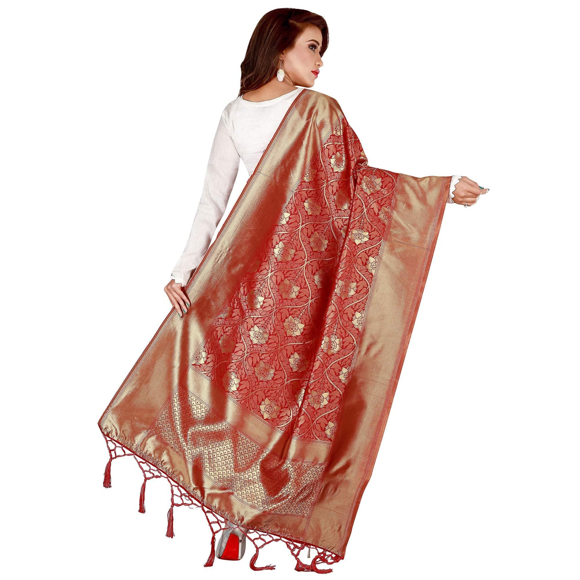 Jazzy Red Colored Festive Wear Banarasi Silk Dupatta