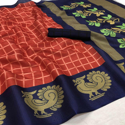 Jazzy Red Colored Festive Wear Woven Art Silk Saree