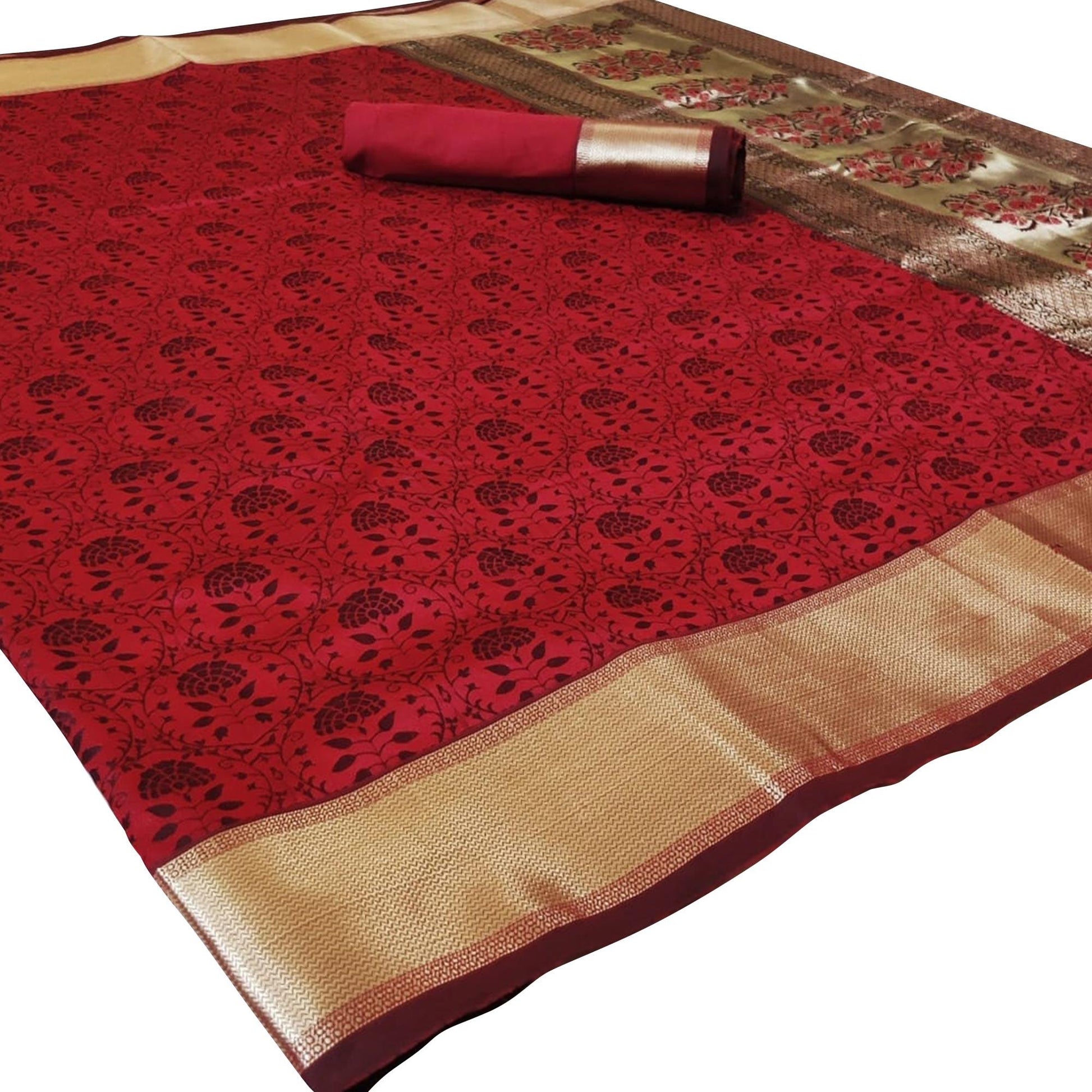 Jazzy Red Colored Festive Wear Woven Heavy Silk Saree