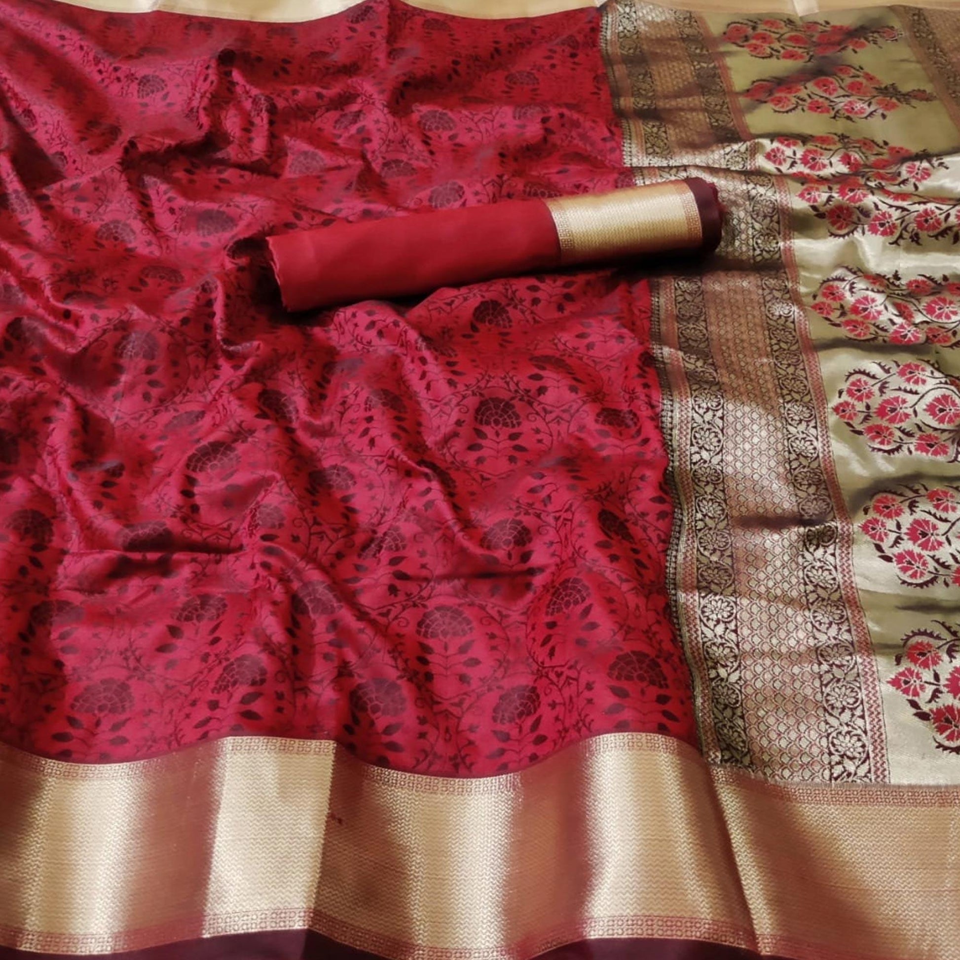 Jazzy Red Colored Festive Wear Woven Heavy Silk Saree