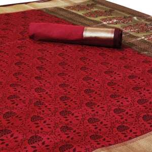 Jazzy Red Colored Festive Wear Woven Heavy Silk Saree