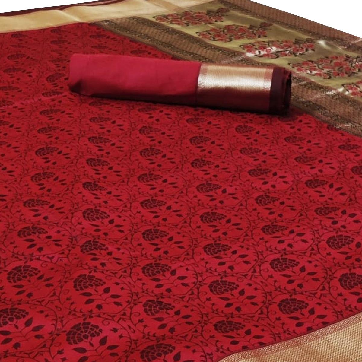 Jazzy Red Colored Festive Wear Woven Heavy Silk Saree