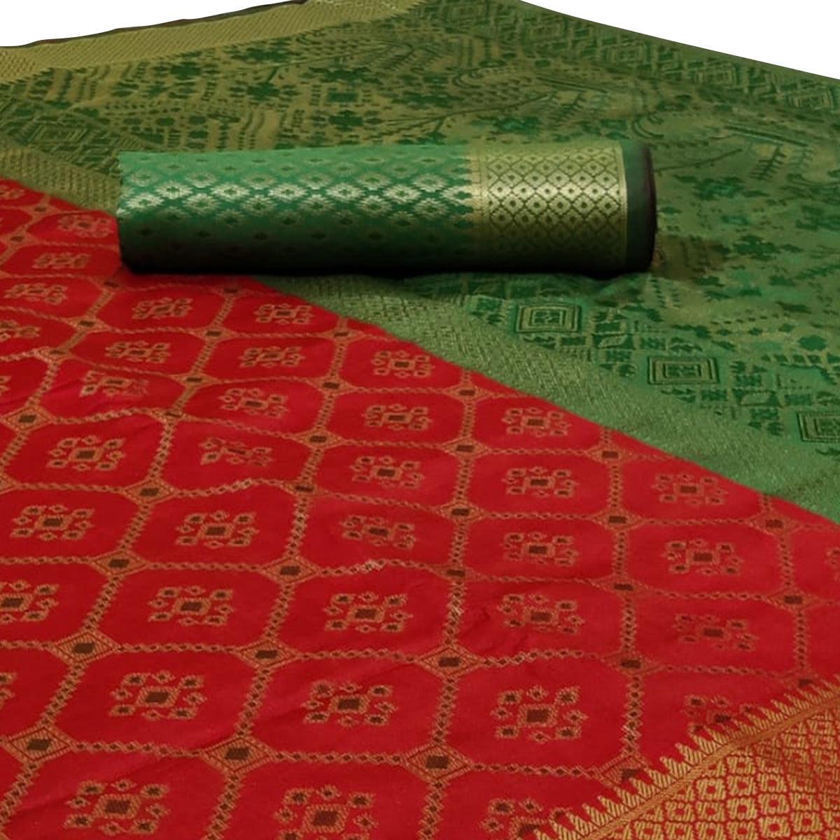 Jazzy Red Colored Festive Wear Woven Silk Saree
