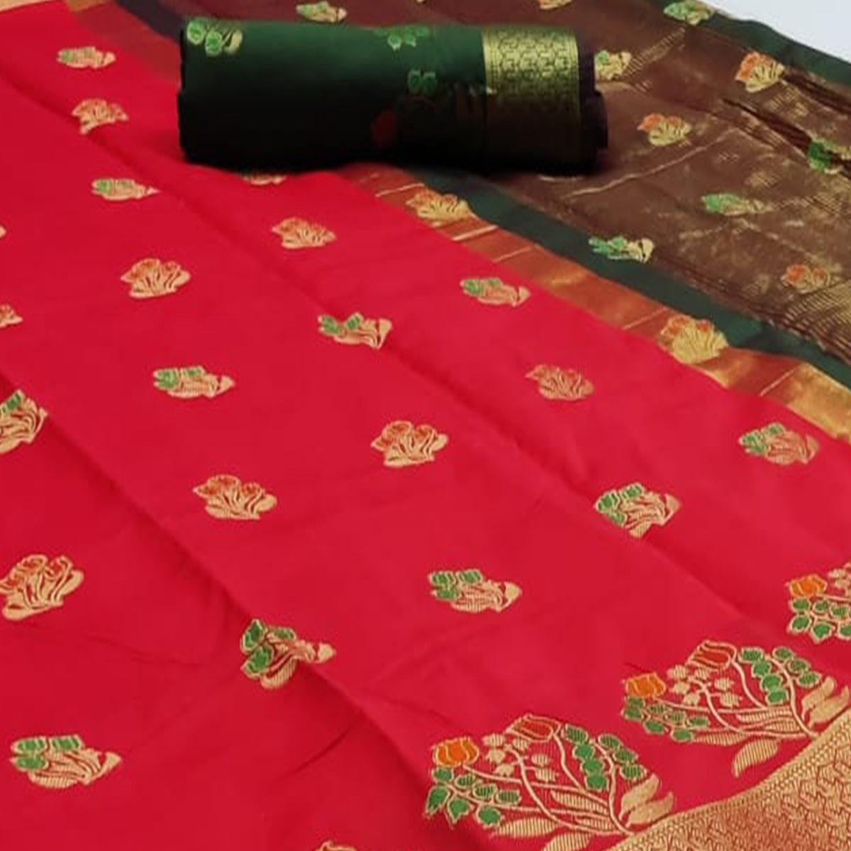 Jazzy Red Colored Festive Wear Woven Soft Silk Saree