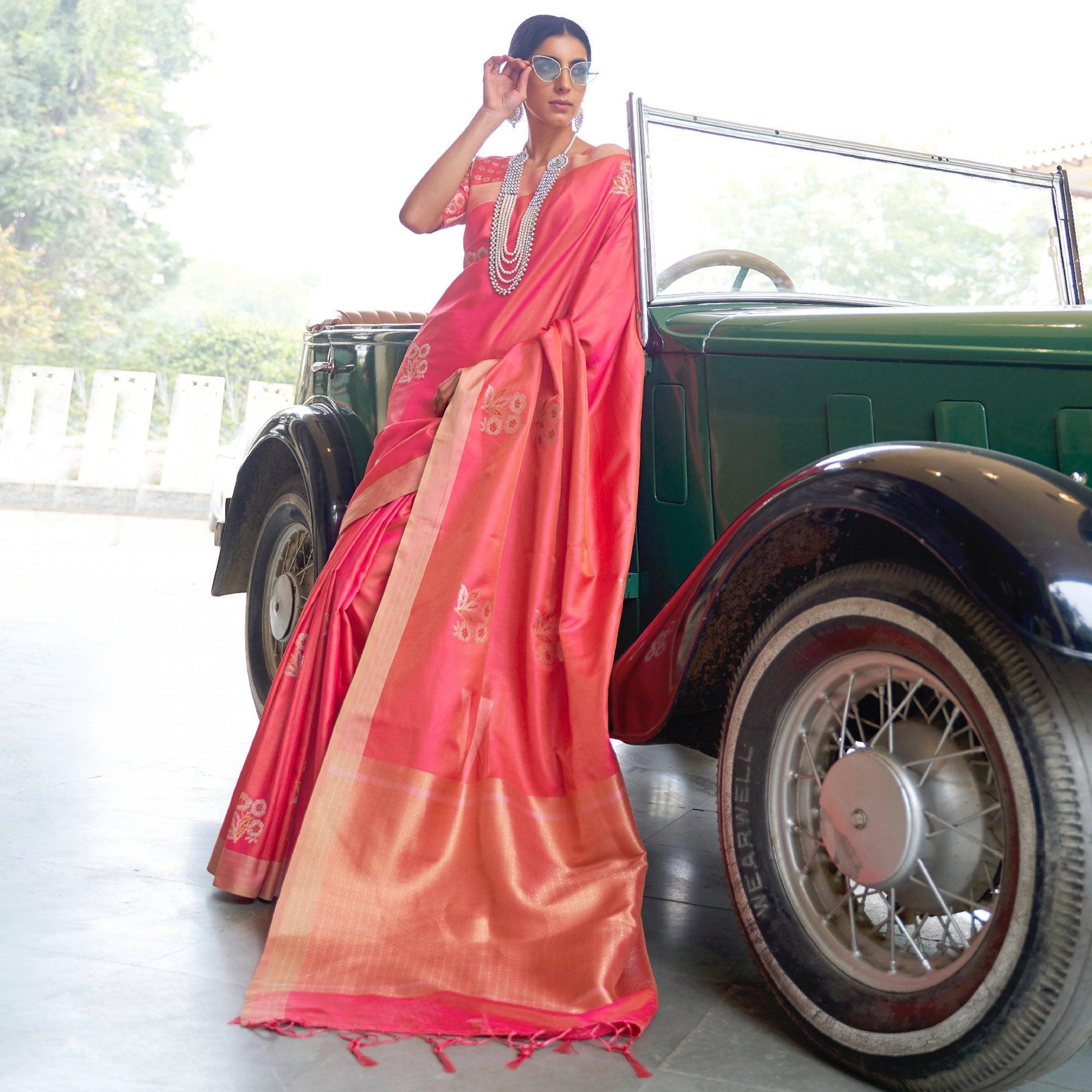 Jazzy Red Colored Zari Work Festive Wear Banarasi Silk Saree