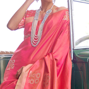 Jazzy Red Colored Zari Work Festive Wear Banarasi Silk Saree
