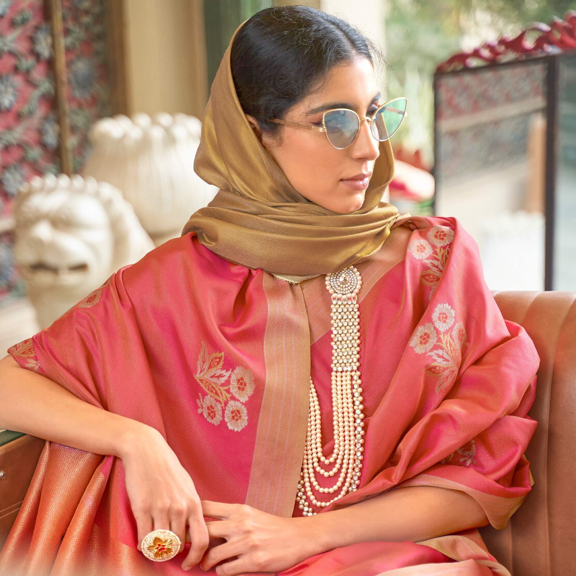 Jazzy Red Colored Zari Work Festive Wear Banarasi Silk Saree