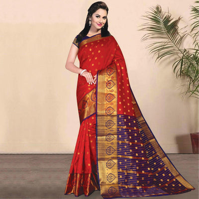 Jazzy Red Coloured Festive Wear Woven Kota Litchi Art Silk Saree