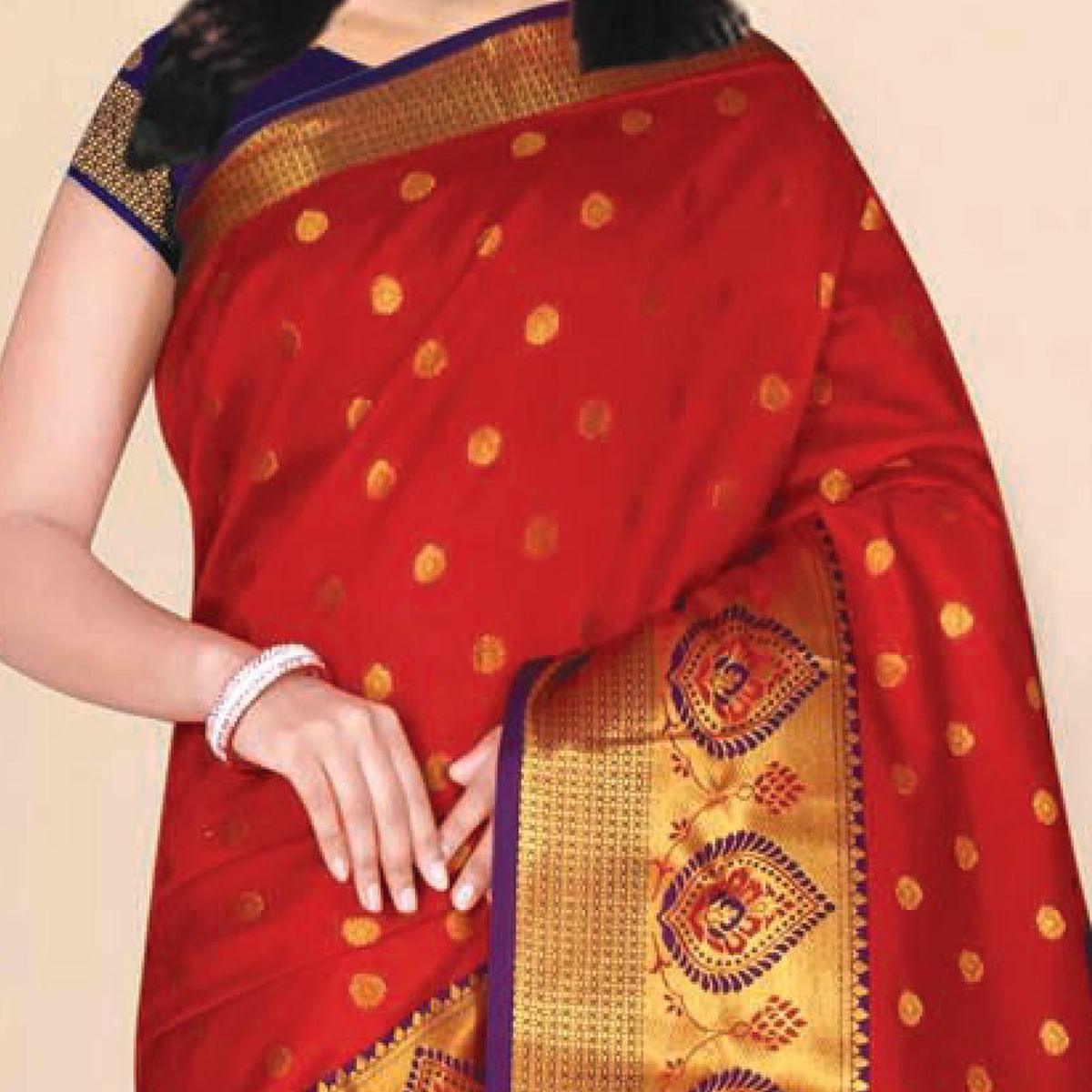 Jazzy Red Coloured Festive Wear Woven Kota Litchi Art Silk Saree