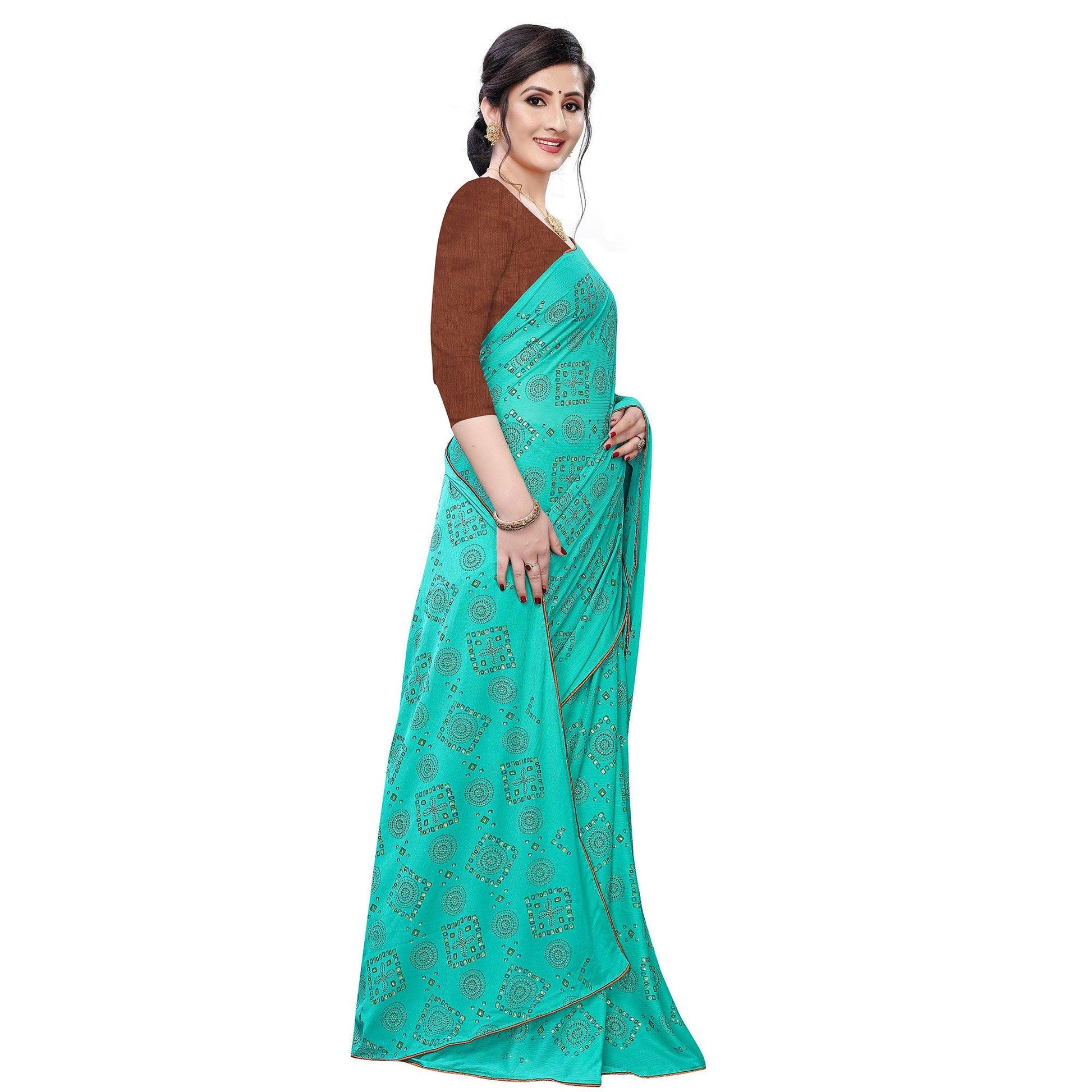 Jazzy Sea Green Colored Casual Wear Printed Art Silk Saree