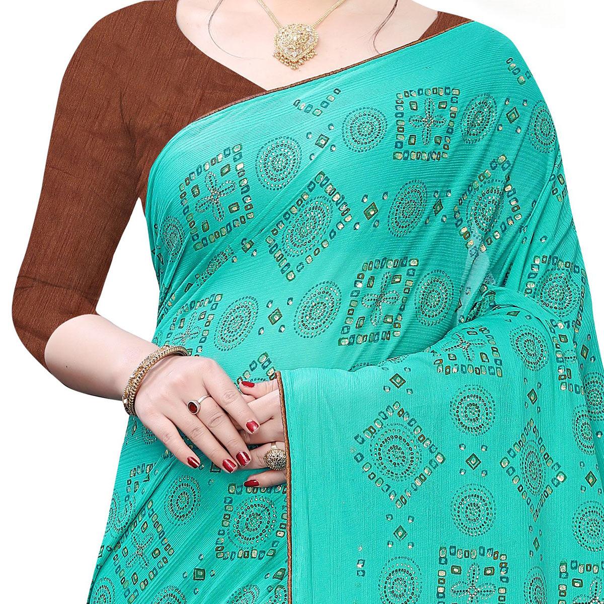 Jazzy Sea Green Colored Casual Wear Printed Art Silk Saree